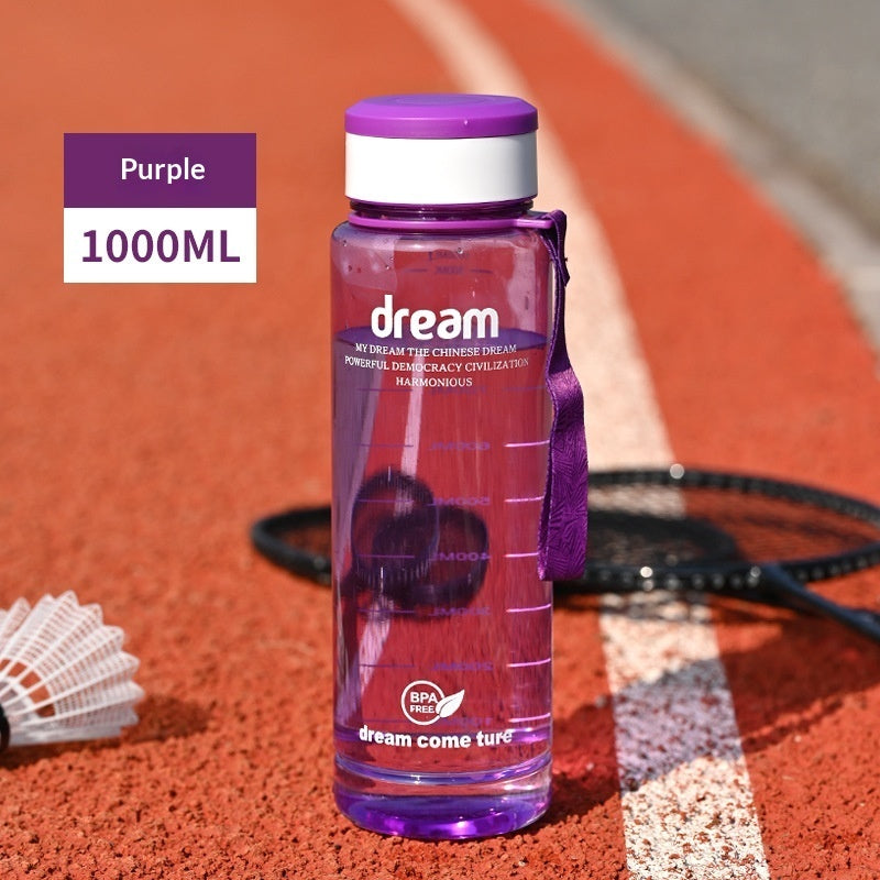 1L Large-Capacity Plastic Cup With Carrying Strap Portable Outdoor Sports Water Bottle