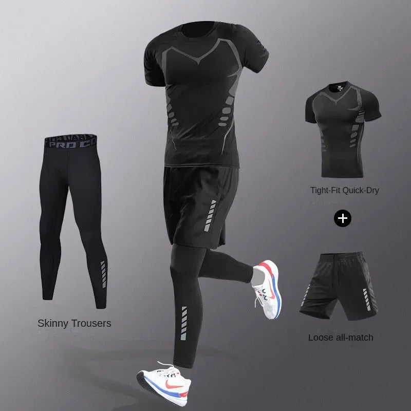 3-7Pcs Men's Ice Fiber Quick-Dry Running Fitness Workout Full Set/Tracksuit