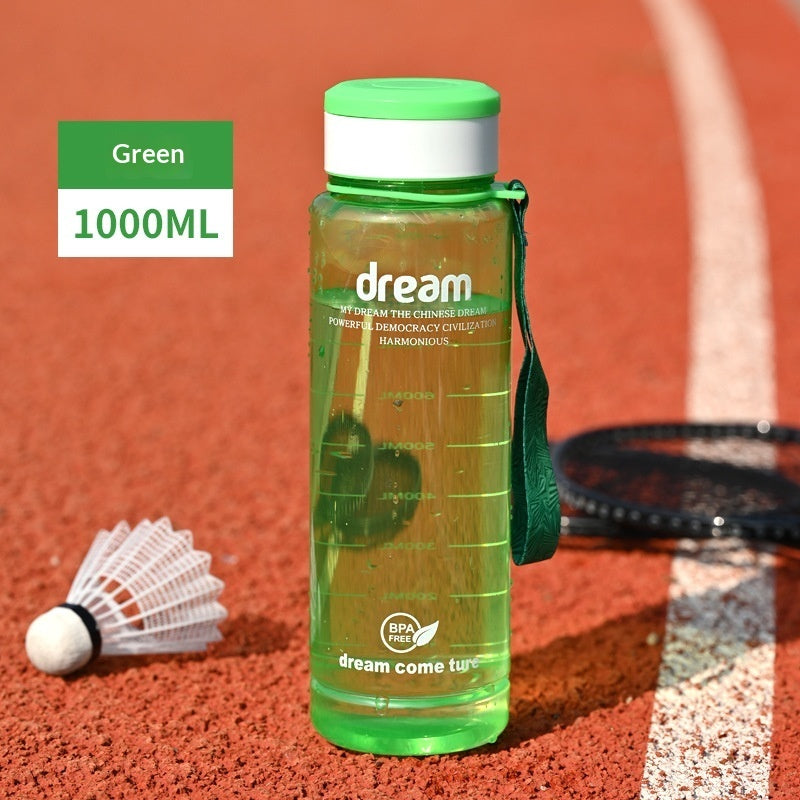 1L Large-Capacity Plastic Cup With Carrying Strap Portable Outdoor Sports Water Bottle