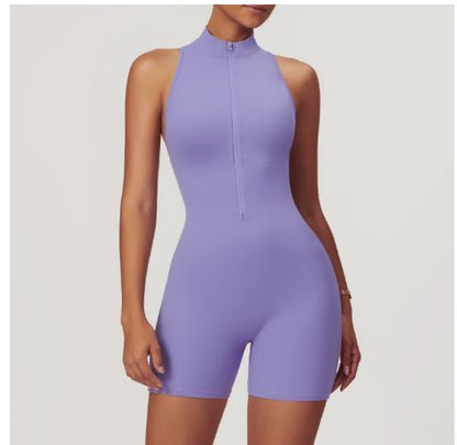 Fitness Yoga Jumpsuit With Zipper Summer Backless Shorts Jumpsuit Bodysuit For Women Clothing