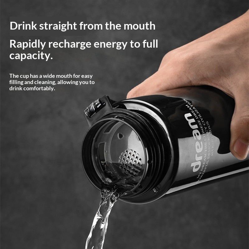 1L Large-Capacity Plastic Cup With Carrying Strap Portable Outdoor Sports Water Bottle