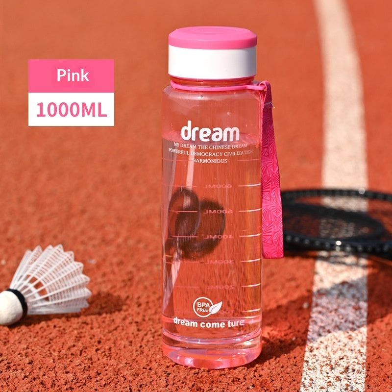 1L Large-Capacity Plastic Cup With Carrying Strap Portable Outdoor Sports Water Bottle
