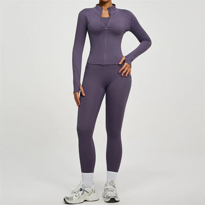 SVEIC Women's Two Piece Tracksuit Yoga Set - Long Sleeve Jacket and High Waisted Leggings