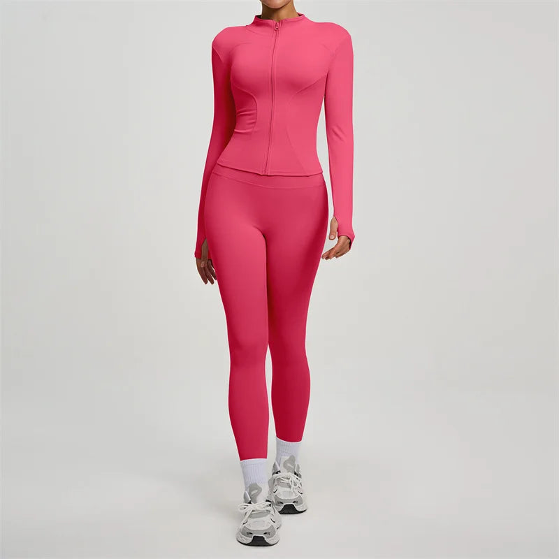 SVEIC Women's Two Piece Tracksuit Yoga Set - Long Sleeve Jacket and High Waisted Leggings