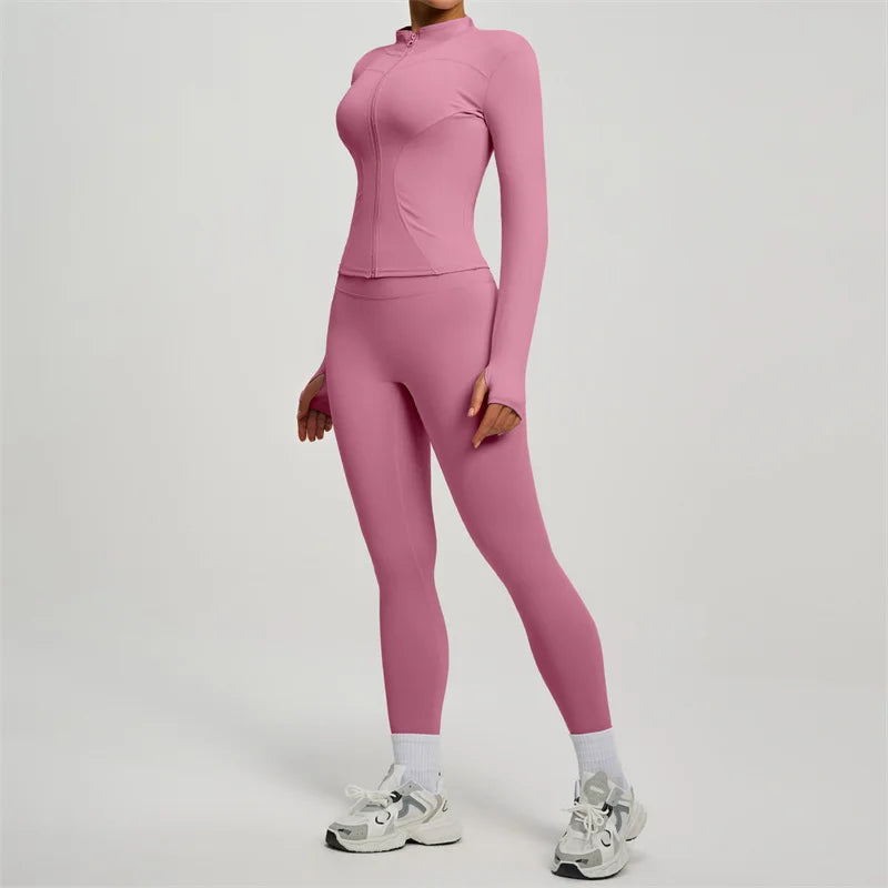 SVEIC Women's Two Piece Tracksuit Yoga Set - Long Sleeve Jacket and High Waisted Leggings
