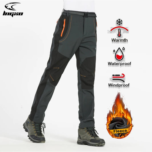 LNGXO Thick Warm Fleece Waterproof Windproof Outdoor Hiking Pants
