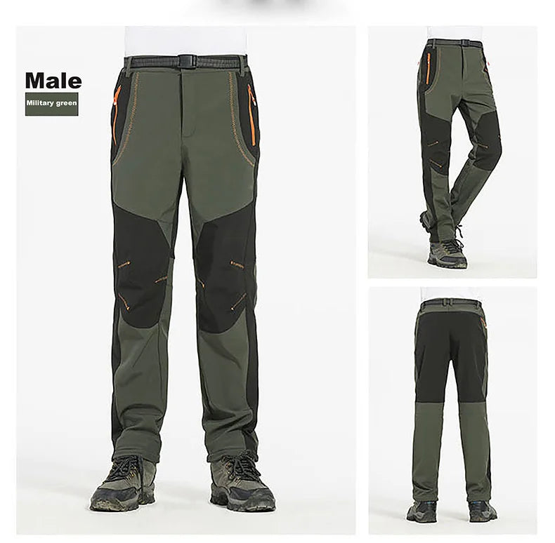 LNGXO Thick Warm Fleece Waterproof Windproof Outdoor Hiking Pants
