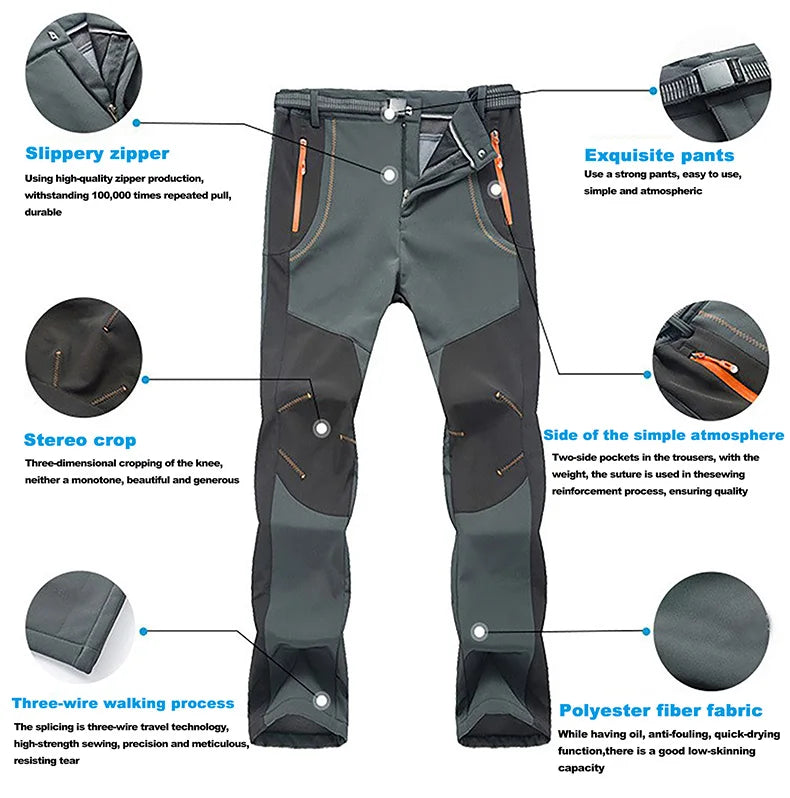 LNGXO Thick Warm Fleece Waterproof Windproof Outdoor Hiking Pants