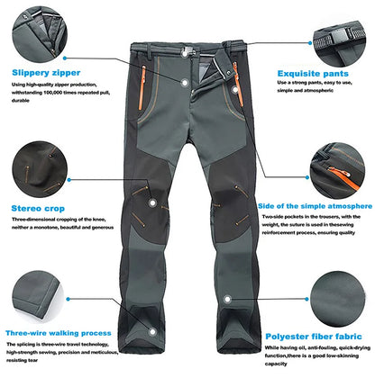 LNGXO Thick Warm Fleece Waterproof Windproof Outdoor Hiking Pants