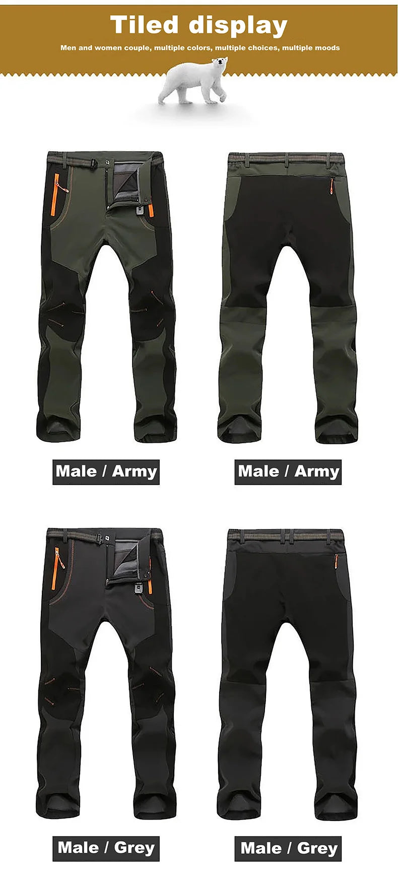 LNGXO Thick Warm Fleece Waterproof Windproof Outdoor Hiking Pants