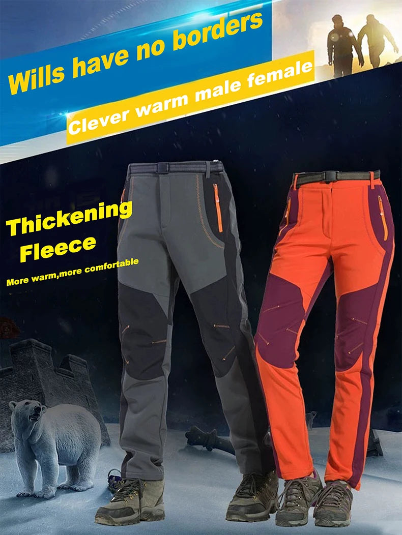 LNGXO Thick Warm Fleece Waterproof Windproof Outdoor Hiking Pants