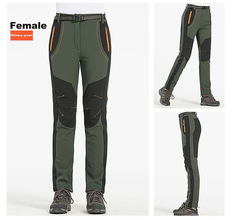 LNGXO Thick Warm Fleece Waterproof Windproof Outdoor Hiking Pants