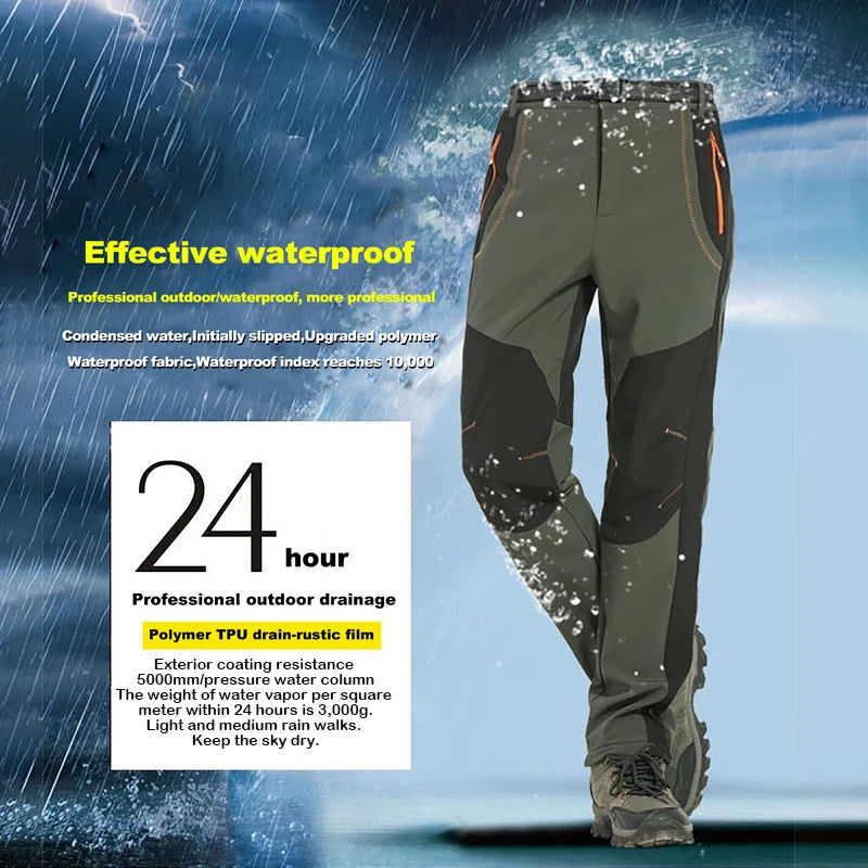 LNGXO Thick Warm Fleece Waterproof Windproof Outdoor Hiking Pants