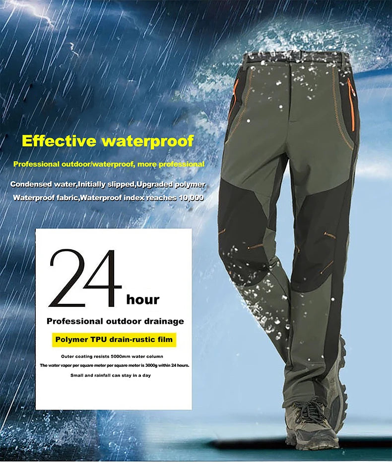 LNGXO Thick Warm Fleece Waterproof Windproof Outdoor Hiking Pants