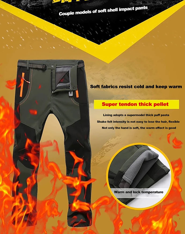 LNGXO Thick Warm Fleece Waterproof Windproof Outdoor Hiking Pants