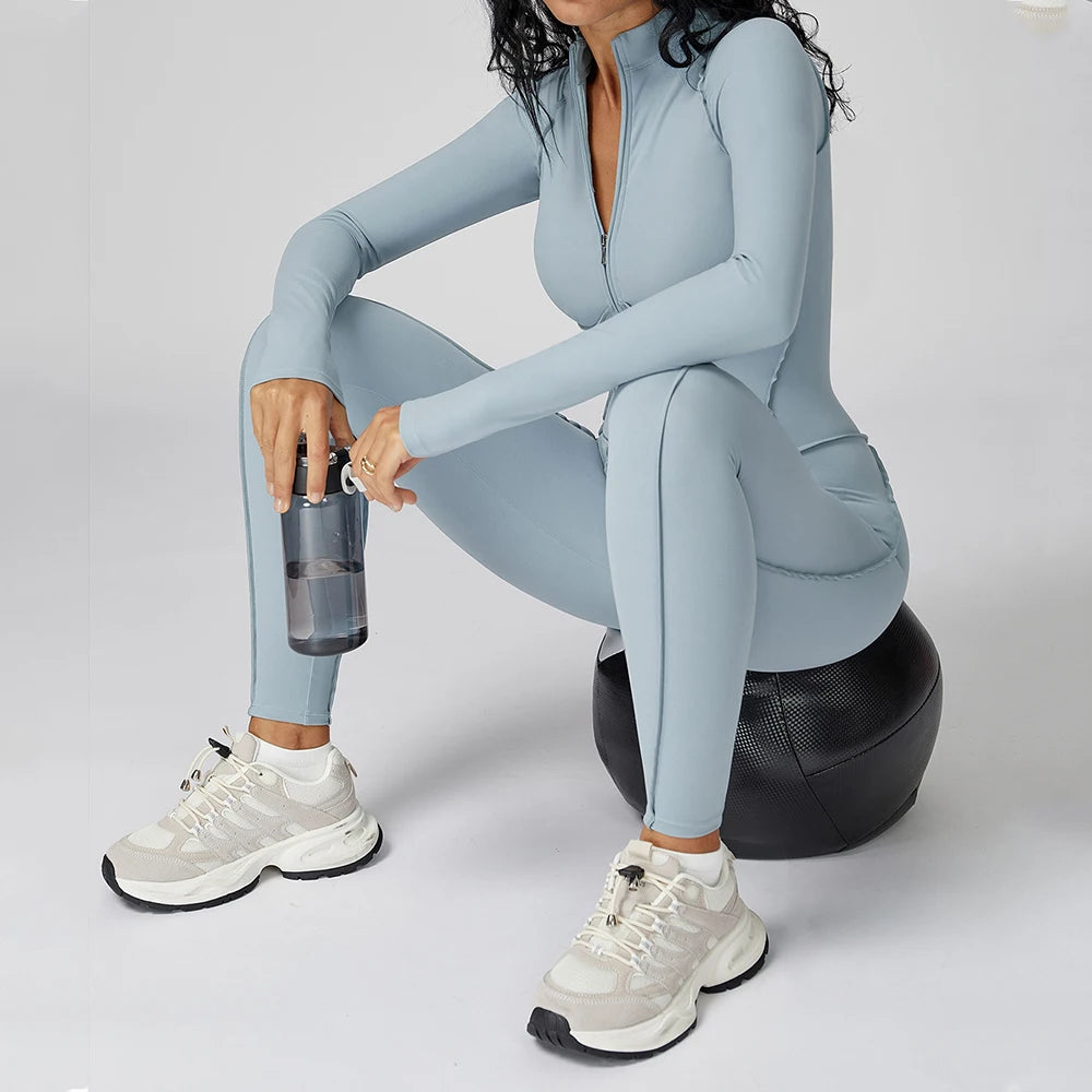 Long Sleeved Women's Gym Zipper Bodysuit/Tracksuit/Jumpsuit