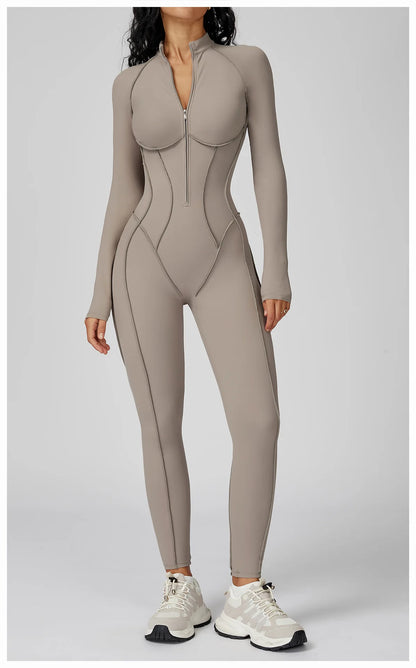Long Sleeved Women's Gym Zipper Bodysuit/Tracksuit/Jumpsuit