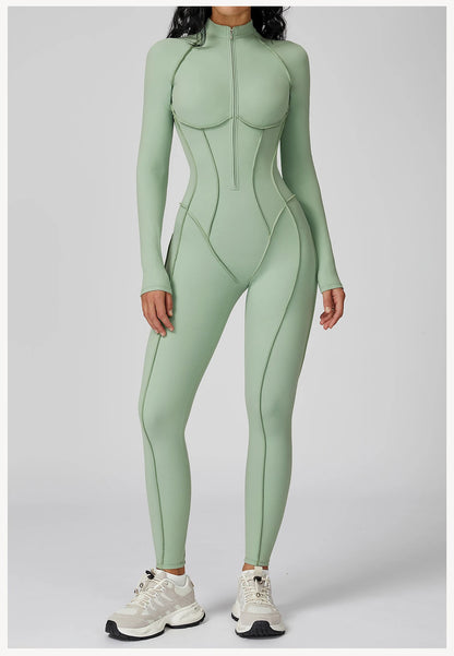 Long Sleeved Women's Gym Zipper Bodysuit/Tracksuit/Jumpsuit