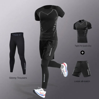 3-7Pcs Men's Ice Fiber Quick-Dry Running Fitness Workout Full Set/Tracksuit