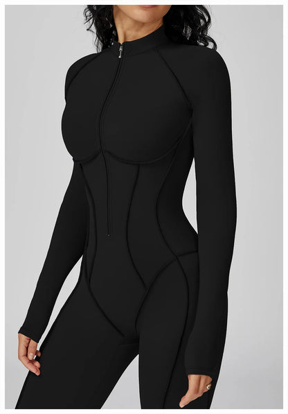 Long Sleeved Women's Gym Zipper Bodysuit/Tracksuit/Jumpsuit