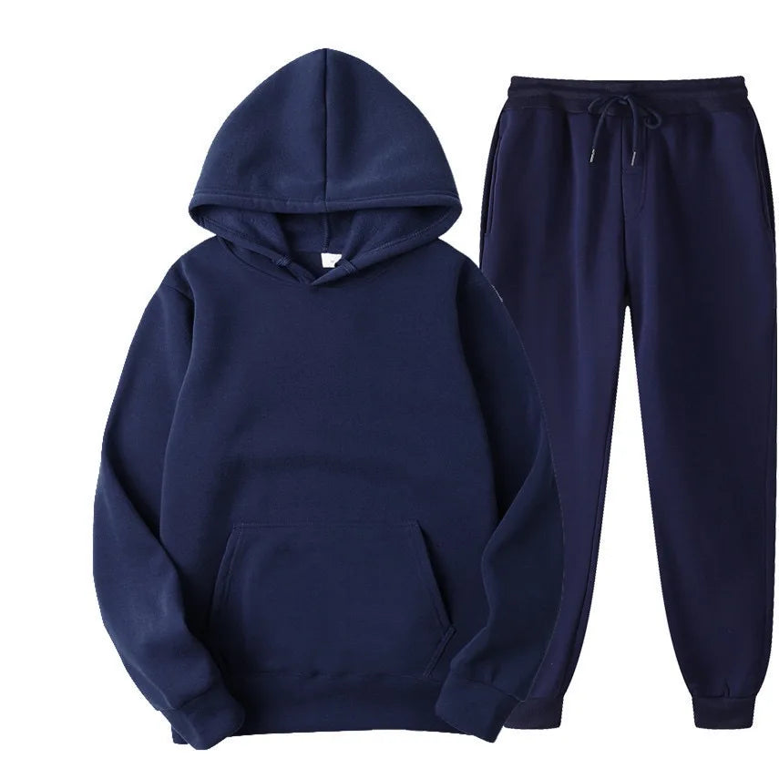 Men's Solid Color Hoodie+pants Two-piece Set Tracksuit