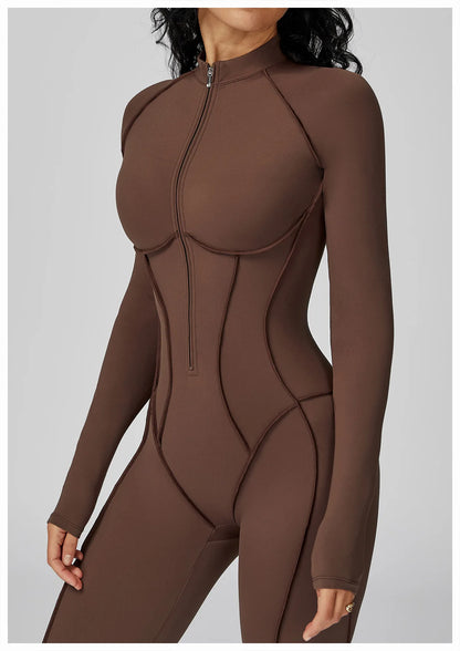Long Sleeved Women's Gym Zipper Bodysuit/Tracksuit/Jumpsuit
