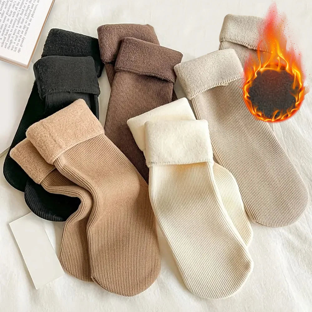 5pairs Winter Warm Solid Women's Socks