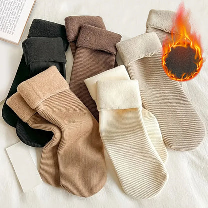 5pairs Winter Warm Solid Women's Socks