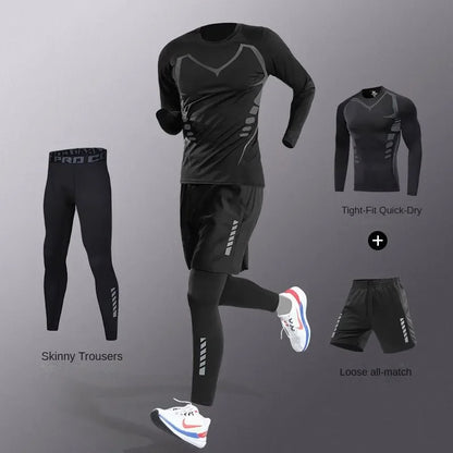3-7Pcs Men's Ice Fiber Quick-Dry Running Fitness Workout Full Set/Tracksuit
