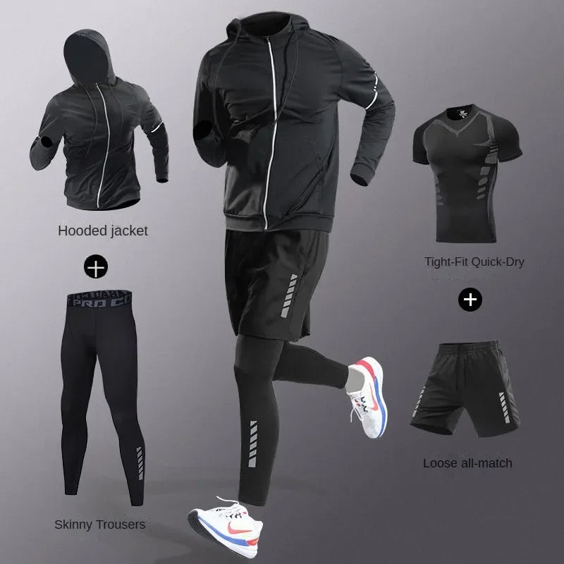 3-7Pcs Men's Ice Fiber Quick-Dry Running Fitness Workout Full Set/Tracksuit