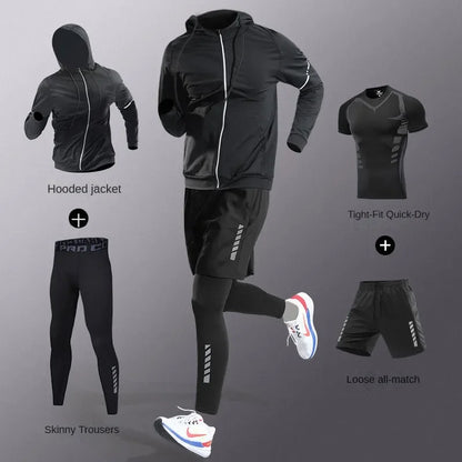 3-7Pcs Men's Ice Fiber Quick-Dry Running Fitness Workout Full Set/Tracksuit