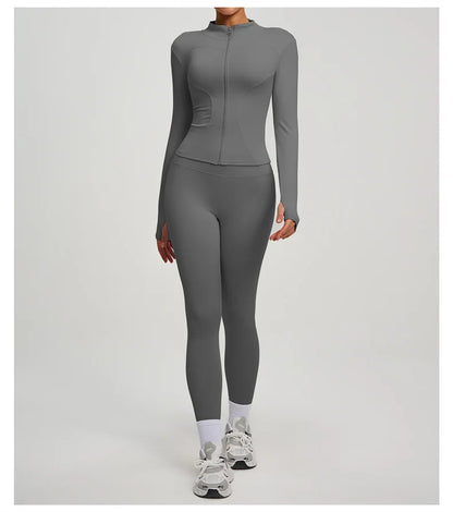 SVEIC Women's Two Piece Tracksuit Yoga Set - Long Sleeve Jacket and High Waisted Leggings