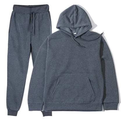Men's Solid Color Hoodie+pants Two-piece Set Tracksuit