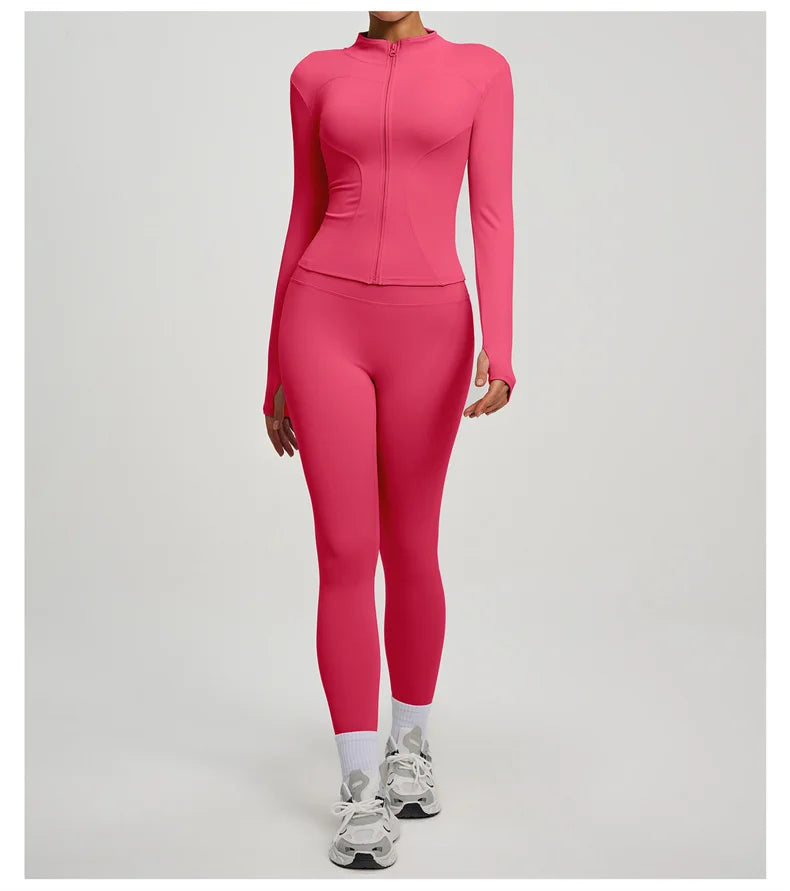 SVEIC Women's Two Piece Tracksuit Yoga Set - Long Sleeve Jacket and High Waisted Leggings