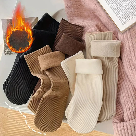 5pairs Winter Warm Solid Women's Socks