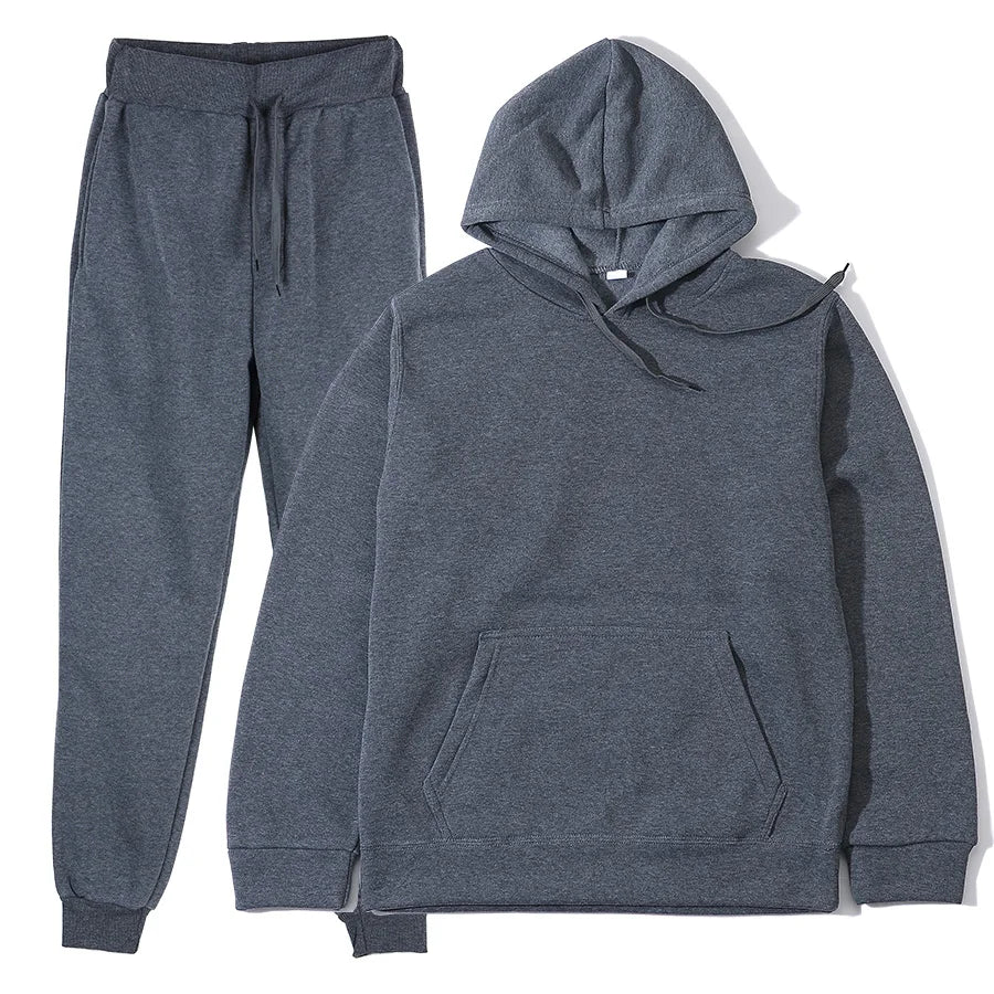 Men's Solid Color Hoodie+pants Two-piece Set Tracksuit
