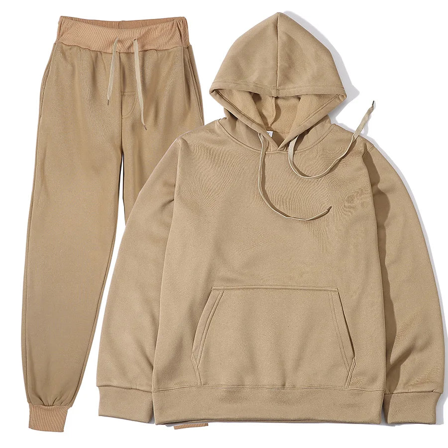 Men's Solid Color Hoodie+pants Two-piece Set Tracksuit