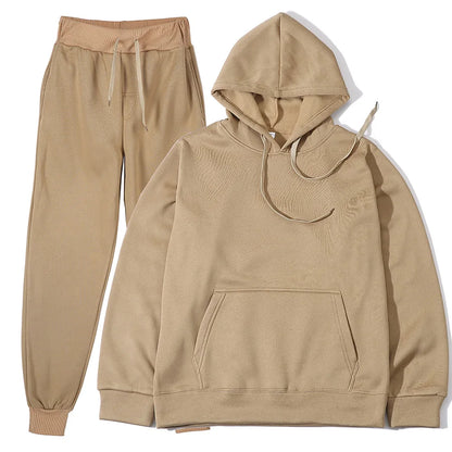 Men's Solid Color Hoodie+pants Two-piece Set Tracksuit
