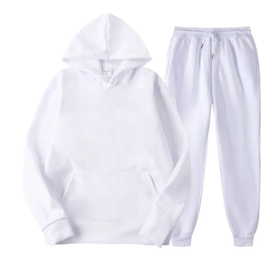 Men's Solid Color Hoodie+pants Two-piece Set Tracksuit