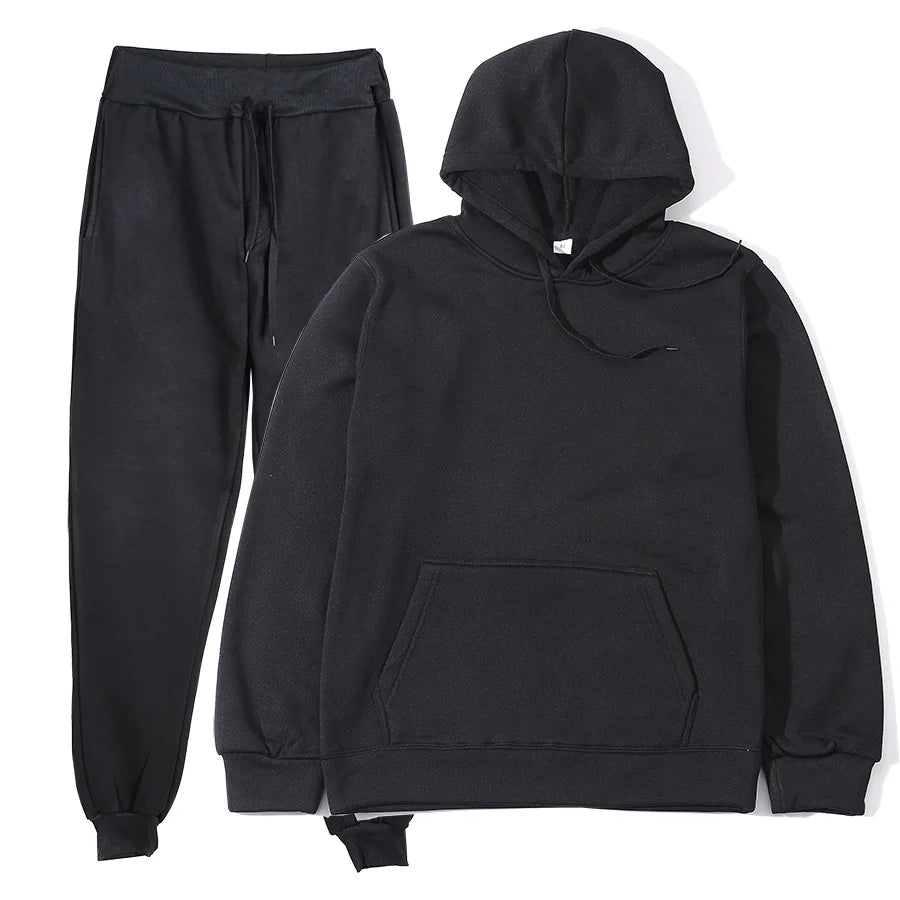 Men's Solid Color Hoodie+pants Two-piece Set Tracksuit