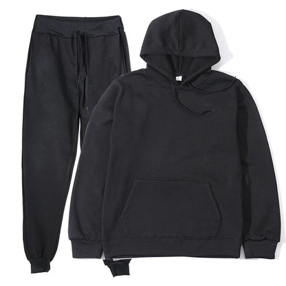 Men's Solid Color Hoodie+pants Two-piece Set Tracksuit