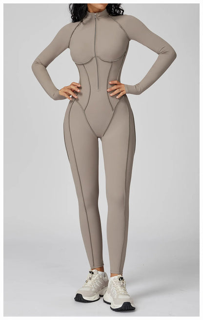 Long Sleeved Women's Gym Zipper Bodysuit/Tracksuit/Jumpsuit