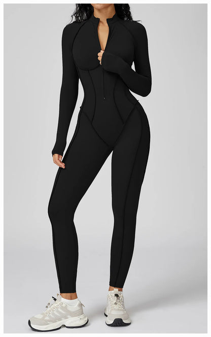 Long Sleeved Women's Gym Zipper Bodysuit/Tracksuit/Jumpsuit