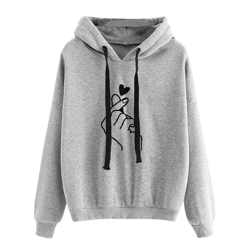 Autumn Fleece Solid Color Finger Heart Hoodie