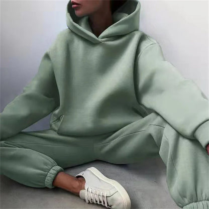 Women's Warm Hoodie Two Piece Oversized Solid Colour Tracksuit