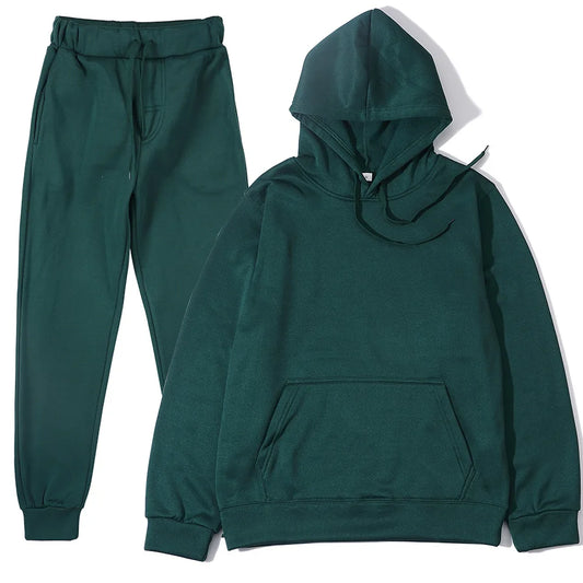Men's Solid Color Hoodie+pants Two-piece Set Tracksuit
