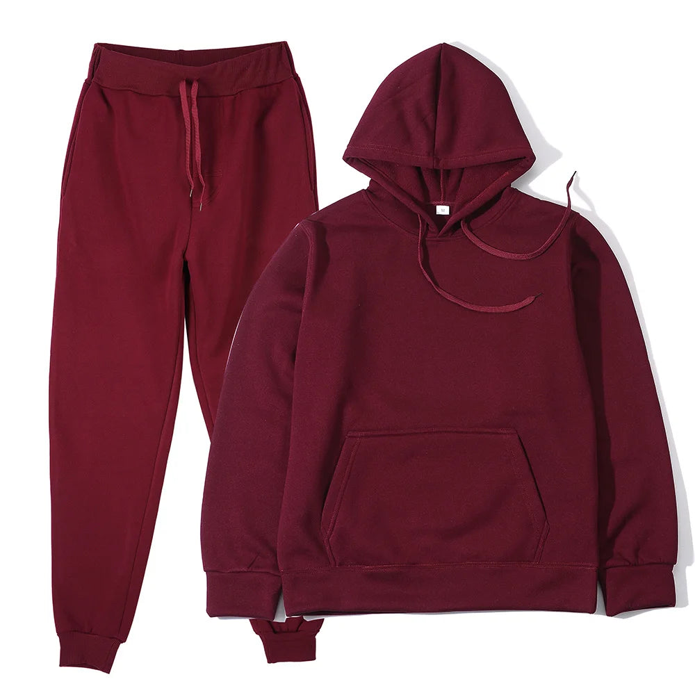 Men's Solid Color Hoodie+pants Two-piece Set Tracksuit