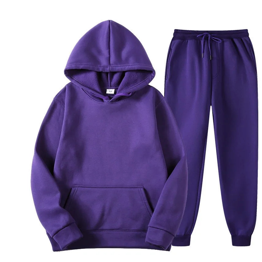 Men's Solid Color Hoodie+pants Two-piece Set Tracksuit