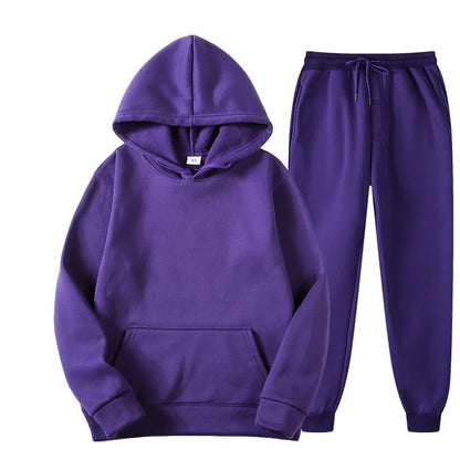 Men's Solid Color Hoodie+pants Two-piece Set Tracksuit