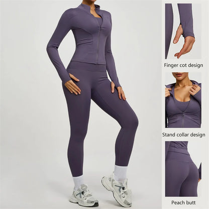 SVEIC Women's Two Piece Tracksuit Yoga Set - Long Sleeve Jacket and High Waisted Leggings